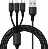 Izoxis 22194 3in1 USB Type-A apa - USB Type-C / Micro USB / Lightning apa iPhone töltő kábel - Fekete (1.2m)