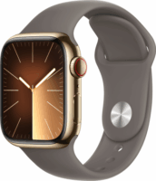 Apple Watch Series 9 GPS + Cellular (41mm) Okosóra - Aranyszínű Rozsdamentesacél tok Agyagszínű Sportszíjjal (M/L)