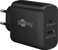 Goobay 65411 1x USB Type-C / 1x USB Type-A Hálózati töltő - Fekete (45W)