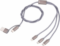 Troika CBL30/GY USB Type-A / Type-C apa - USB Type-C / MicroUSB / Lightning apa Adat és töltő kábel - Fehér/Fekete (1.1m)-