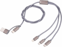 Troika CBL30/GY USB Type-A / Type-C apa - USB Type-C / MicroUSB / Lightning apa iPhone töltő kábel - Fehér/Fekete (1.1m)-