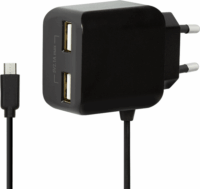 LogiLink PA0157 2x USB-A Hálózati töltő beépített Micro USB kábellel - Fekete (10.5W)