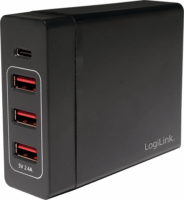 LogiLink PA0122 USB-C / 3x USB-A Hálózati töltő - Fekete (72W)
