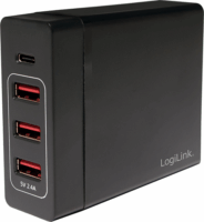 LogiLink PA0122 USB-C / 3x USB-A Hálózati Gyorstöltő Adapter 72W - Fekete