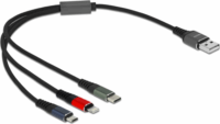 Delock 87236 USB-A apa - Lightning/Micro USB/USB-C apa Töltőkábel - Fekete (0.3m)