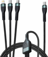 4smarts PremiumCord Multi 3in1 USB Type-C apa - USB Type-C / MicroUSB / Lightning apa Adat és töltő kábel - Fekete (1.5m)