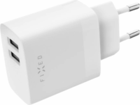 Fixed Dual Travel 2x USB Type-A Hálózati töltő + USB Type-C kábel - Fehér (17W)