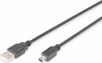 Digitus AK-300108-010-S USB Type-A apa - Mini USB Type-B apa 2.0 Adat és töltő kábel - Fekete (1m)