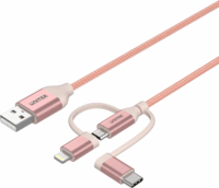 Unitek Y-C4036ARG USB-A apa - Micro USB/USB-C/Lightning apa 2.0 Adat és töltőkábel - Rózsaszín (1m)