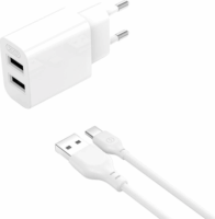 XO L109 2x USB-A Hálózati töltő + USB-C Kábel - Fehér (5V / 2.4A)