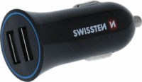 Swissten 20110908 2x USB Type-A 12-24V Autós Töltő + 1.2m USB Type-C kábel - Fekete (5V / 2.4A)