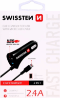 Swissten 20111000 USB Type-A 12-24V Autós Töltő + Micro USB Type-B kábel - Fekete (5V / 2.4A)
