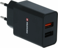 Swissten 22060200 2x USB Type-A Hálózati töltő - Fekete (23W)