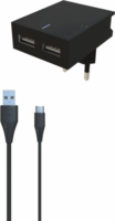 Swissten 22048000 2x USB Type-A Hálózati töltő + 1.2m Lightning kábel - Fekete (5V / 3A)