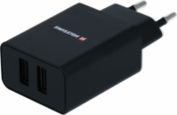 Swissten 22058000 2x USB Type-A Smart IC Hálózati töltő + 1.2m Lightning kábel - Fekete (5V / 2.1A)