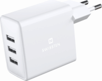Swissten 22052100 3x USB Type-A Smart IC Hálózati töltő - Fehér (15W)