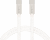 Swissten 71527203 Textile USB Type-C apa - USB Type-C apa Adat és töltő kábel - Fehér/Ezüst (1.2m)