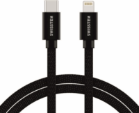 Swissten 71525201 Textile USB Type-C apa - Lightning apa Adat és töltő kábel - Fekete (1.2m)