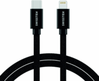 Swissten 71529201 Textile USB Type-C apa - Lightning apa Adat és töltő kábel - Fekete (2m)