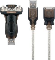 Goobay USB-A apa - RS232 apa Mini átalakító + USB-A apa - USB-A anya kábel 1.5m - Átlátszó
