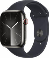 Apple Watch Series 9 GPS + Cellular (45mm) Okosóra - Grafitszínű Rozsdamentes Acél tok Éjfekete Sportszíjjal (S/M)