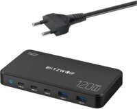 BlitzWolf BW-i100 2x USB Type-A / 3x USB Type-C Hálózati töltő - Fekete (120W)