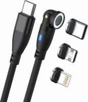 RealPower 439615 USB-C apa - USB-C/Lightning/USB-B apa 2.0 Adat és töltő kábel - Fekete (1m)