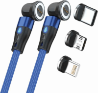 RealPower 439652 USB-C/Lightning/USB-B apa - USB-C/Lightning/USB-B apa 2.0 Adat és töltő kábel - Kék (1m)