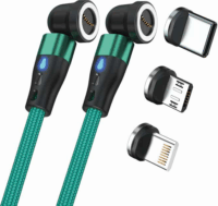 RealPower 439650 USB-C/Lightning/USB-B apa - USB-C/Lightning/USB-B apa 2.0 Adat és töltő kábel - Zöld (1m)