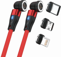 RealPower 439649 USB-C/Lightning/USB-B apa - USB-C/Lightning/USB-B apa 2.0 Adat és töltő kábel - Piros (1m)