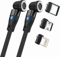 RealPower 439648 USB-C/Lightning/USB-B apa - USB-C/Lightning/USB-B apa 2.0 Adat és töltő kábel - Fekete (1m)