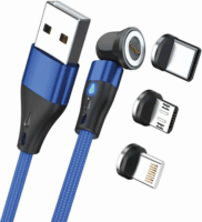 RealPower 439646 USB-A apa - USB-C/Lightning/USB-B apa 2.0 Adat és töltő kábel - Kék (2m)