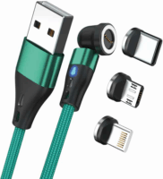 RealPower 439645 USB-A apa - USB-C/Lightning/USB-B apa 2.0 Adat és töltő kábel - Zöld (2m)