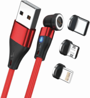 RealPower 439644 USB-A apa - USB-C/Lightning/USB-B apa 2.0 Adat és töltő kábel - Piros (2m)