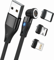 RealPower 439643 USB-A apa - USB-C/Lightning/USB-B apa 2.0 Adat és töltő kábel - Fekete (2m)
