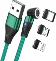 RealPower 439636 USB-A apa - USB-C/Lightning/USB-B apa 2.0 Adat és töltő kábel - Zöld (1m)