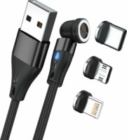 RealPower 439628 USB-A apa - USB-C/Lightning/USB-B apa 2.0 Adat és töltő kábel - Fekete (0.2m)