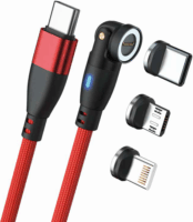 RealPower 439625 USB-A apa - USB-C/Lightning/USB-B apa 2.0 Adat és töltő kábel - Piros (1m)