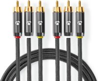 Nedis 3x RCA apa - 3x RCA apa videó kábel 2m - Antracit / Gun Metal Szürke