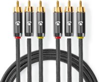 Nedis 3x RCA apa - 3x RCA apa videó kábel 2m - Antracit / Gun Metal Szürke