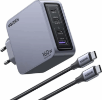 Ugreen 25877 Nexode Pro 3x USB Type-C / 1x USB Type-A GaN Hálózati töltő + USB Type-C kábel - Szürke/Fekete (160W)