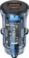 Usams CC164 USB Type-A / USB Type-C Autós töltő - Kék (30W)