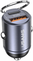 Usams C38 USB Type-C / USB Type-A Autós töltő - Szürke (30W)