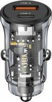 Usams C32 USB Type-A / USB Type-C Autós töltő - Fekete (30W)