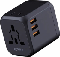Aukey PA-TA04 3x USB Type-A / 1x USB Type-C Hálózati töltő + Utazó adapter - Fekete (30W)