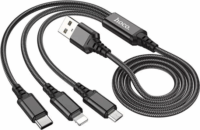 HOCO X76 USB Type-A apa - USB Type-C / Micro USB Type-B / Lightning apa Töltőkábel - Fekete (1m)