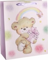 Maci ajándékkal Glitteres Szalagfüles Papír ajándéktasak (26 x 32 cm) - Rózsaszín