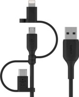 Belkin BoostCharge USB Type-C apa - USB Type-C / Micro USB Type-B / Lightning apa Adat és töltő kábel - Fekete (1m)
