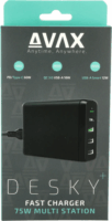 AVAX DC611 DESKY+ 3x USB Type-A / 1x USB Type-C Hálózati töltő - Fekete (75W)