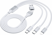 3mk Hyper 3in1 USB Type-C / USB Type-A apa - USB Type-C / Micro USB Type-B / Lightning apa Töltőkábel - Fehér (1.5m)